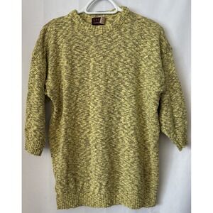 Vtg Women's Great‎ Connections Marbled Black/yellow Acrylic  3/4 Sleeve Sweater